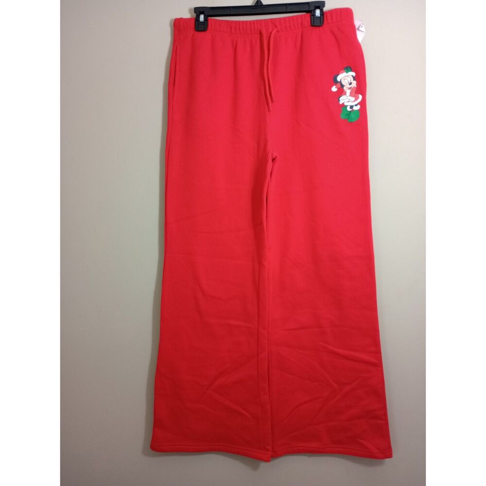 NWT Disney's Minnie Mouse Holiday Christmas Themed Red Sweatpants Size Large